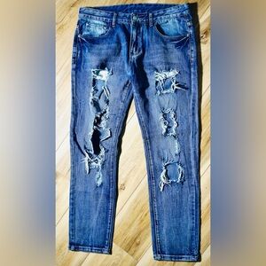 Unique Vintage Ripped Blue Skinny Jeans